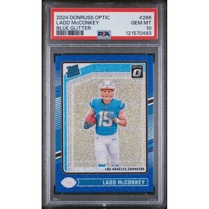 2024 Donruss Optic Blue Glitter Ladd McConkey #266 PSA 10 Gem Mint Rookie RC SSP